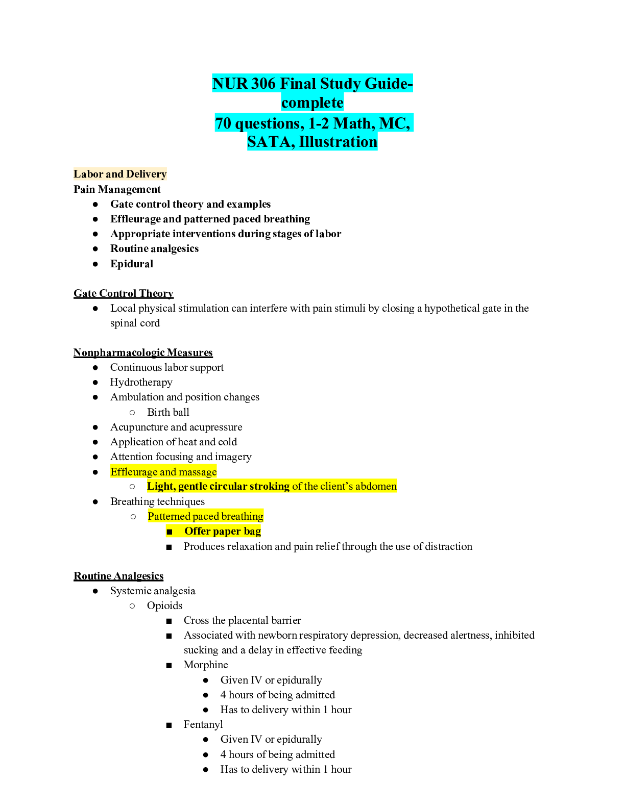 Preview image of NUR 306 Final Study Guide-complete document
